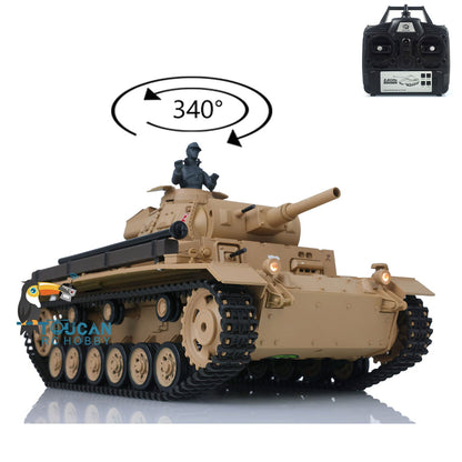 US Warehouse 2.4G Henglong 1/16 Scale 7.0 Plastic German Panzer III H Ready To Run Remote Control Battle Tank Model 3849 Battery