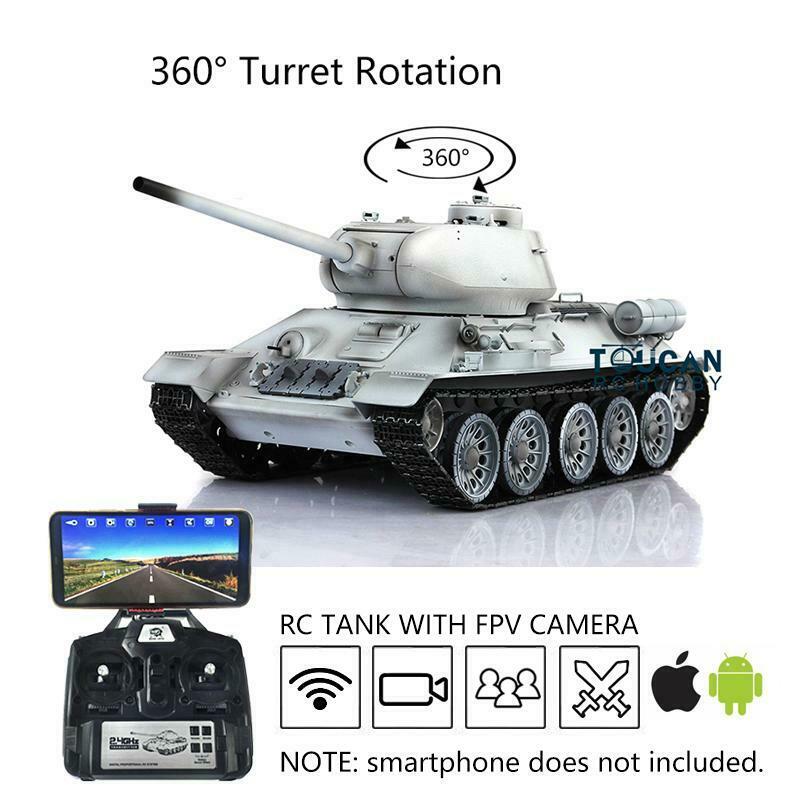 Henglong FPV 1/16 7.0 Soviet T34-85 RTR RC Tank 3909 Model 360 Degrees Turret Barrel Recoil Metal Tracks Wheels Sound Smoke