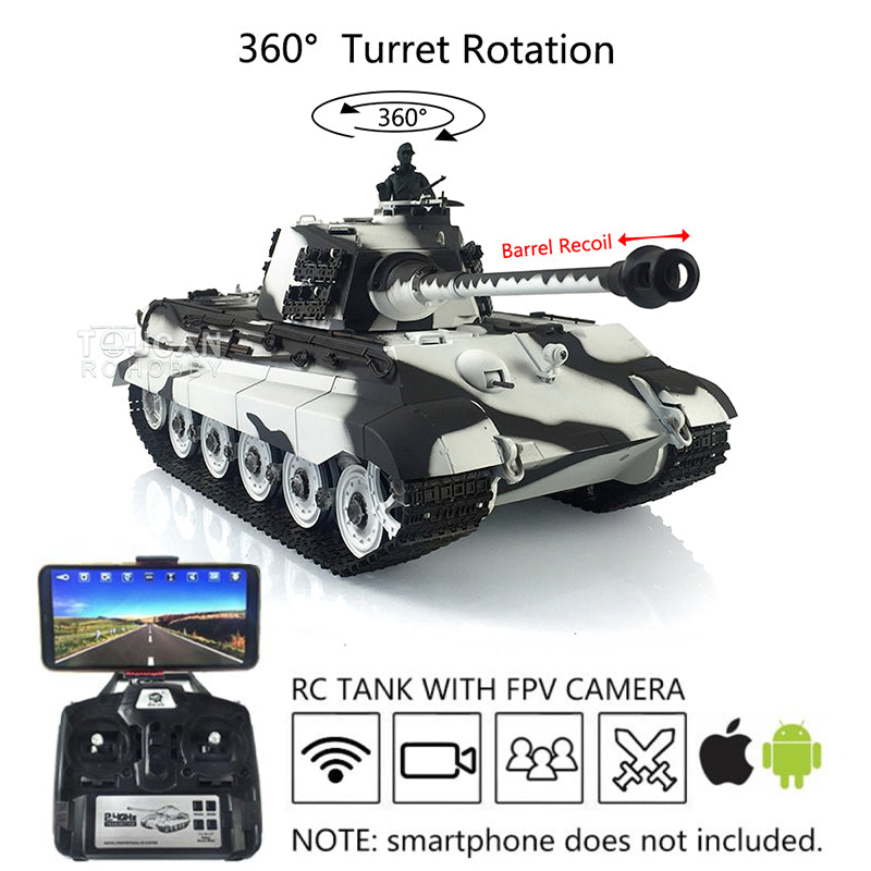 1/16 Henglong TK7.0 RC Tank Model 3888A King Tiger Plastic 2.4G German Tank Model w/ FPV 360 Degrees Rotating Turret Barrel Recoil