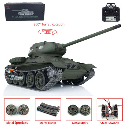 2.4Ghz Henglong 1:16 7.0 Upgrade Soviet T34-85 RTR RC Tank 3909 360 Degrees Turret Electric Model Metal Tracks Sprockets