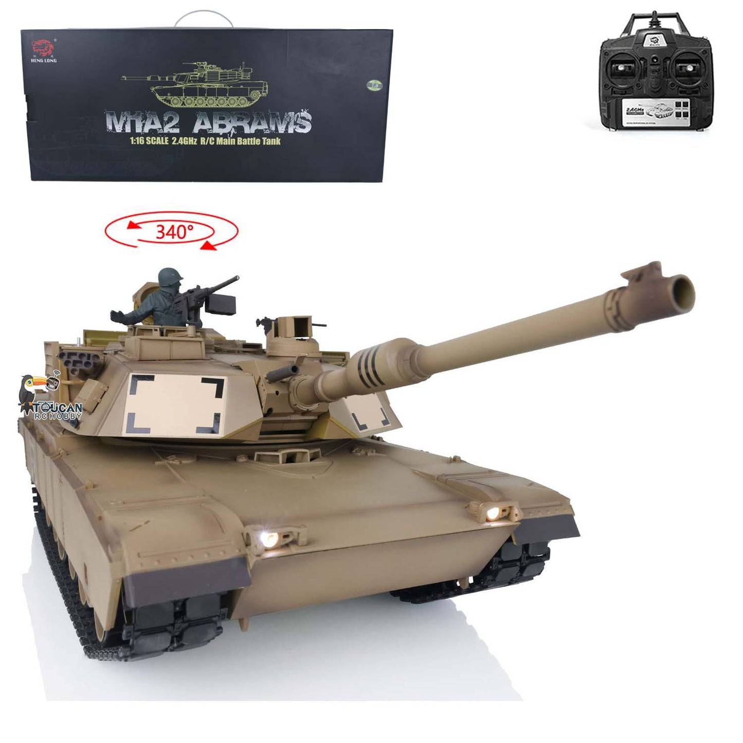 US Warehouse 2.4Ghz Henglong 1:16 Scale 7.0 Plastic Version M1A2 Abrams RTR RC Tank 3918 Model BB Infrared Battery USB Charger