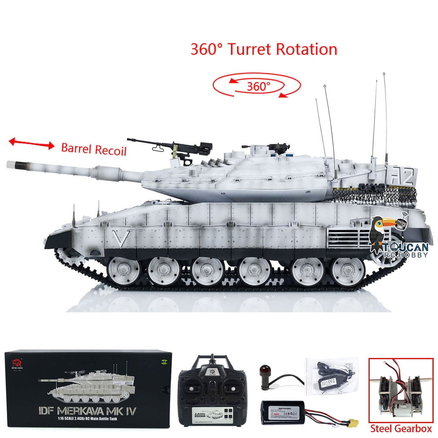 Heng Long 3958 1/16 RC Tank Radio Controlled Panzer Military Vehicles IDF Merkava MK IV Metal Driving Gearbox Model