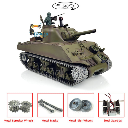 US Warehouse Henglong 1/16 Scale 7.0 Upgraded USA M4A3 Sherman RTR RC Tank 3898 Metal Tracks 340 Degree Turret 2.4Ghz Model