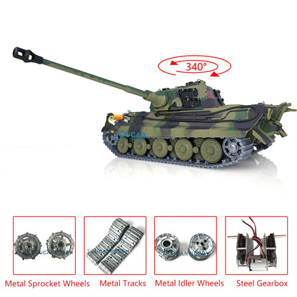 US Warehouse 2.4Ghz Henglong 1:16 7.0 German King Tiger RTR RC Tank 3888A Model Metal Tracks 340 Degree Turret Steel Driving Gearbox