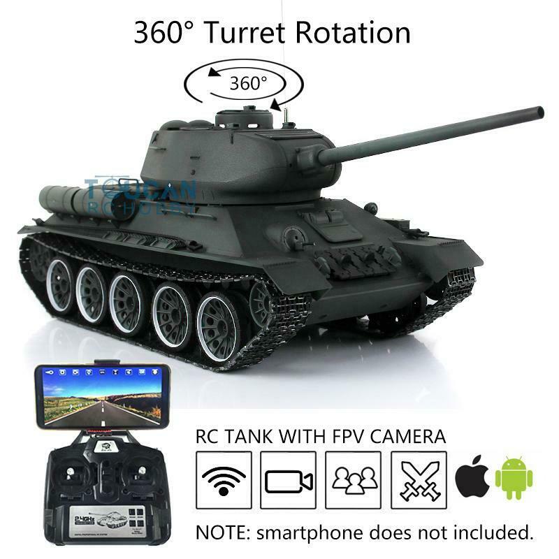 Henglong FPV 1/16 7.0 Soviet T34-85 RTR RC Tank 3909 Model 360 Degrees Turret Barrel Recoil Metal Tracks Wheels Sound Smoke