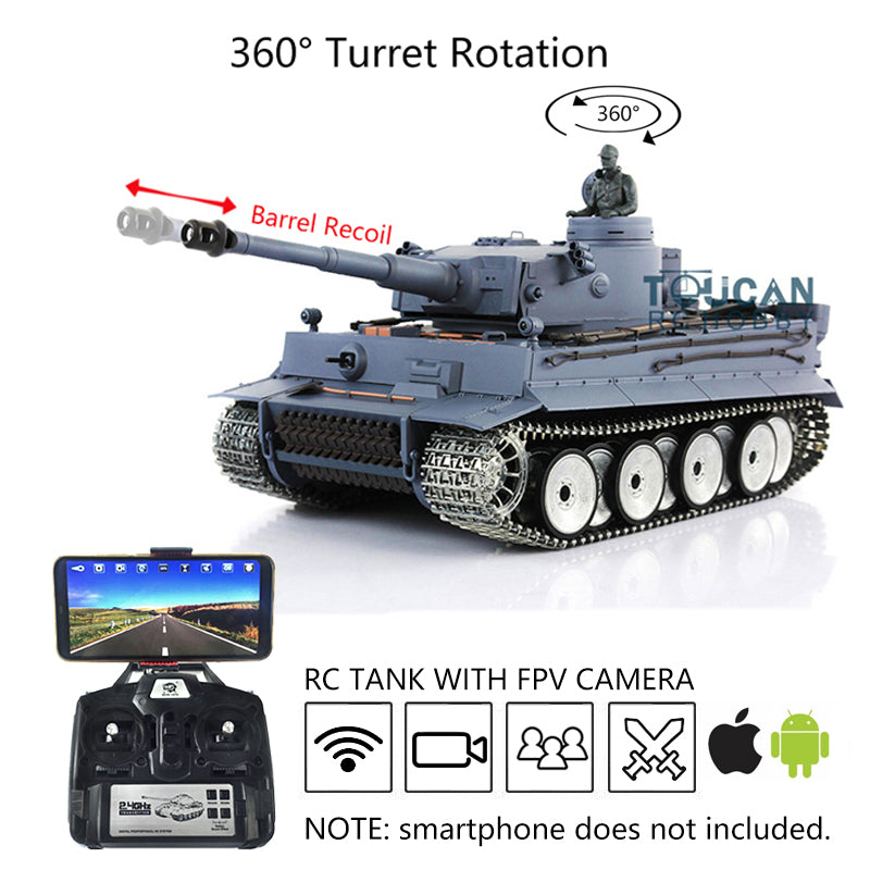 Henglong 1/16 TK7.0 Tiger I RC Tank Model 3818 w/ FPV 360 Degrees Rotating Turret Metal Idler Sprocket Road Wheels Engine Sound