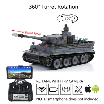 Henglong 1/16 TK7.0 Tiger I RC Tank Model 3818 w/ FPV 360 Degrees Rotating Turret Metal Idler Sprocket Road Wheels Engine Sound