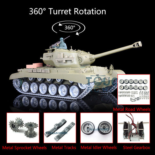 US Warehouse Henglong 1/16 7.0 Customized 3838 Radio Controlled M26 Pershing RTR RC Tank 360 Degree Turret Rotation Metal Tracks Wheels