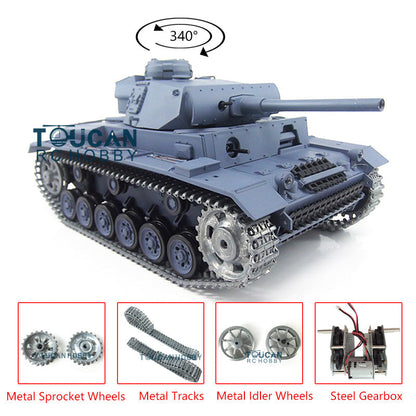 Henglong Upgraded German Tank 3848 RC Tank Panzer III L TK7.0 1/16 W/ Metal Sprockets Idlers 2 Sounds for Radio Control Tank