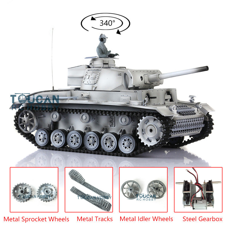 Henglong Upgraded German Tank 3848 RC Tank Panzer III L TK7.0 1/16 W/ Metal Sprockets Idlers 2 Sounds for Radio Control Tank