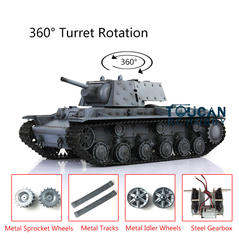 Henglong 1/16 7.0 Upgraded Soviet KV-1 RTR RC Tank Model 3878 W/ 360 Degrees Rotating Turret Metal Idler Sprocket Wheels Engine Sound