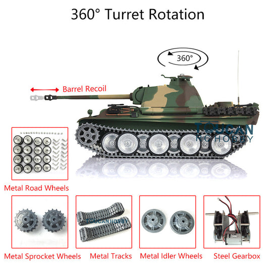 US Warehouse Heng Long 1/16 7.0 Customized German Panther G RTR RC Tank 3879 Barrel Recoil Metal Tracks Wheels 360 Degree grees Turret