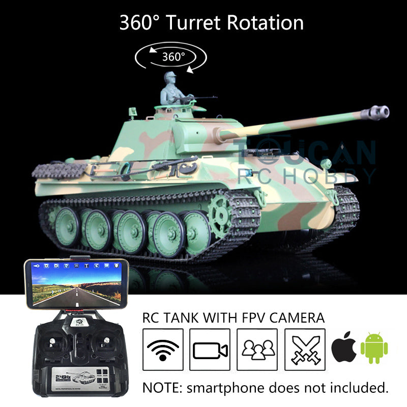 Henglong Remote Control Tank Model TK7.0 German Panther G 3879 1/16 Plastic RC Tank Model W/ FPV 360 Degrees Rotating Turret 2 Sounds