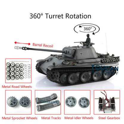 Henglong 1/16 RC Tank TK7.0 3879 Customized German Tank Panther G RTR Tank w/ 360 Degrees Rotating Turret Metal Road Wheel