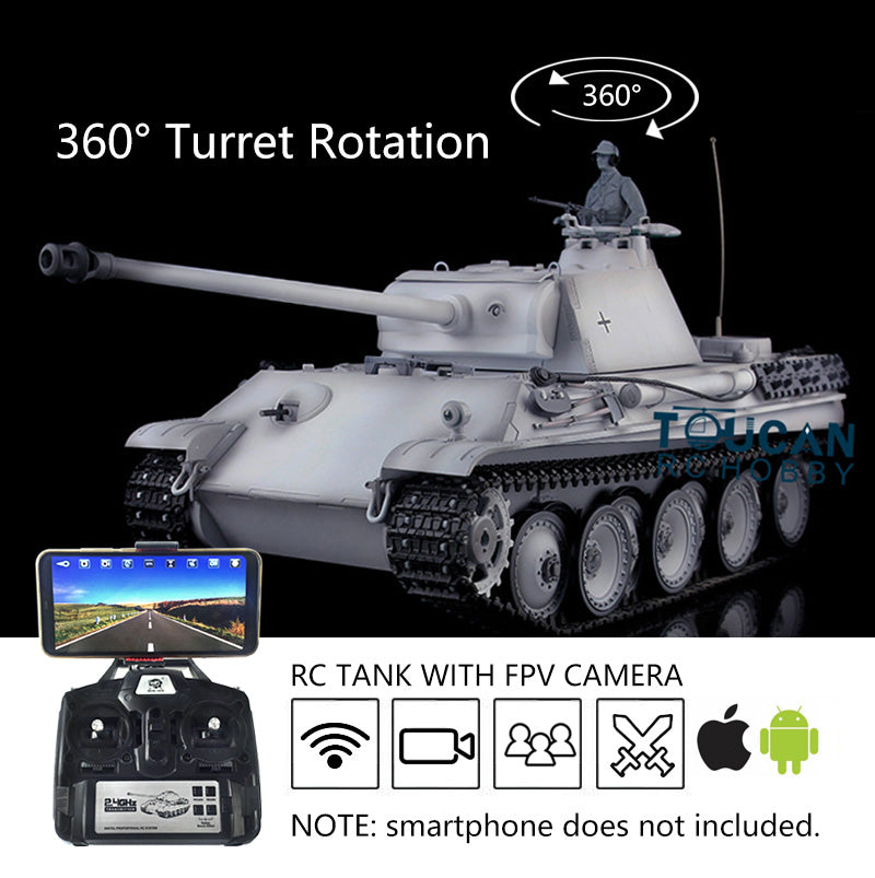 Henglong Remote Control Tank Model TK7.0 German Panther G 3879 1/16 Plastic RC Tank Model W/ FPV 360 Degrees Rotating Turret 2 Sounds