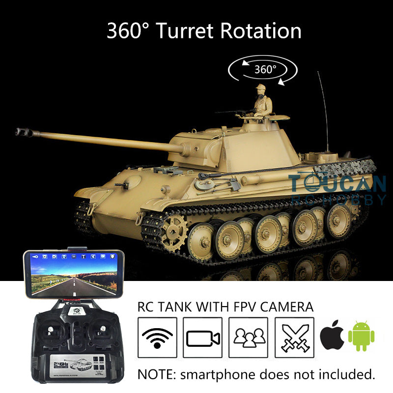 Henglong Remote Control Tank Model TK7.0 German Panther G 3879 1/16 Plastic RC Tank Model W/ FPV 360 Degrees Rotating Turret 2 Sounds