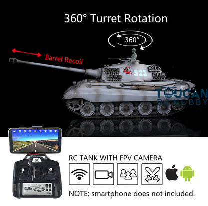 1/16 Henglong TK7.0 RC Tank Model 3888A King Tiger Plastic 2.4G German Tank Model w/ FPV 360 Degrees Rotating Turret Barrel Recoil