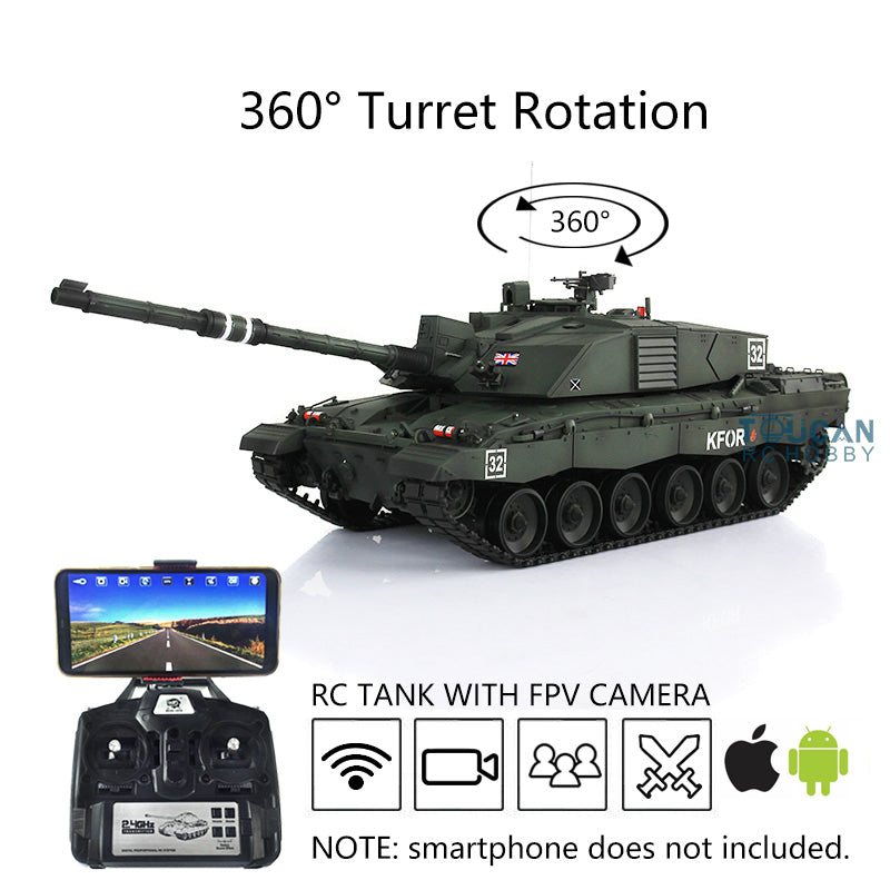 Henglong 7.0 1/16 Scale FPV UK Challenger II RTR RC Tank Model 3908 360 Degrees Turret Speaker First Person View Steel Gearbox