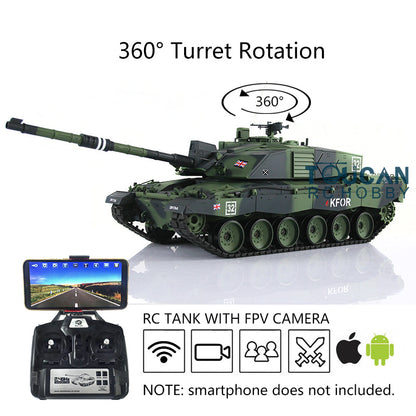 Henglong 7.0 1/16 Scale FPV UK Challenger II RTR RC Tank Model 3908 360 Degrees Turret Speaker First Person View Steel Gearbox