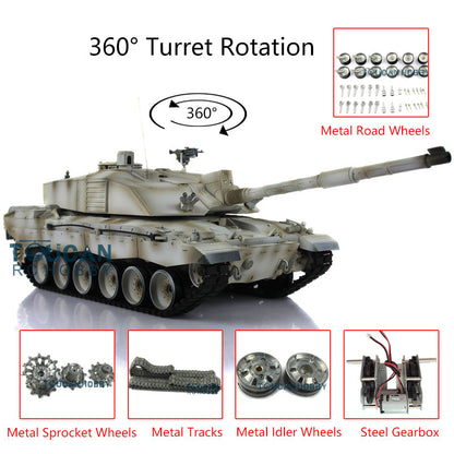 Henglong 1:16 Challenger II RTR RC Tank Model TK7.0 3908 360 Degrees Turret Steel Gearbox Metal Tracks Idlers Sprockets Road Wheels