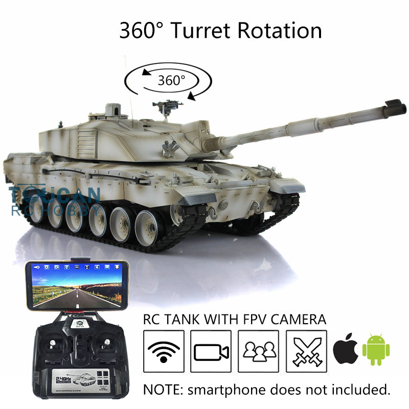 Henglong 7.0 1/16 Scale FPV UK Challenger II RTR RC Tank Model 3908 360 Degrees Turret Speaker First Person View Steel Gearbox