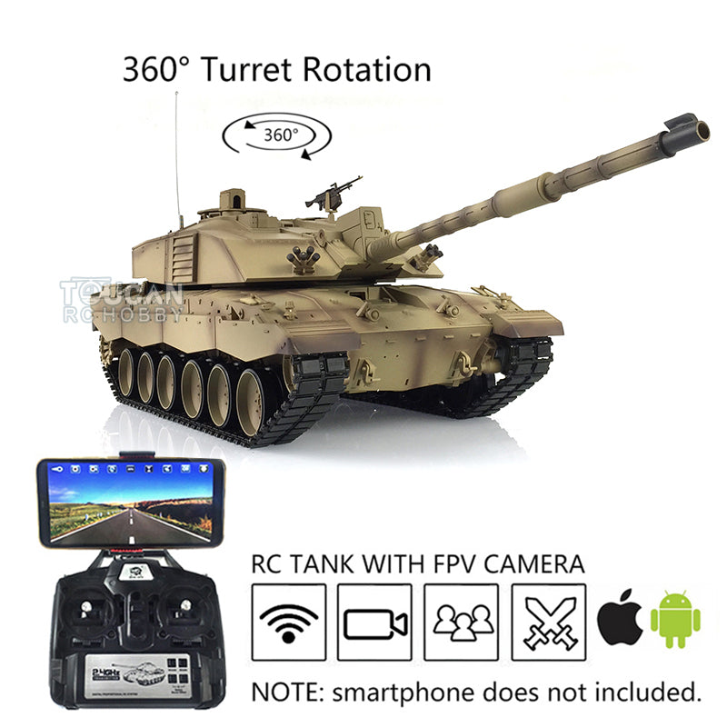 Henglong 7.0 1/16 Scale FPV UK Challenger II RTR RC Tank Model 3908 360 Degrees Turret Speaker First Person View Steel Gearbox