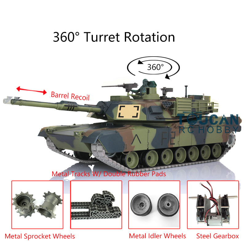 Henglong 7.0 1/16 Scale Abrams M1A2 RTR RC Tank 3918 360 Degrees Turret Metal Tracks Rubber Pads Steel Gearbox Barrel Recoil