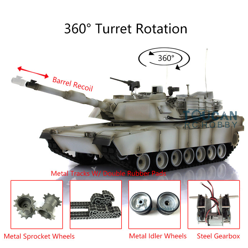 Henglong 7.0 1/16 Scale Abrams M1A2 RTR RC Tank 3918 360 Degrees Turret Metal Tracks Rubber Pads Steel Gearbox Barrel Recoil