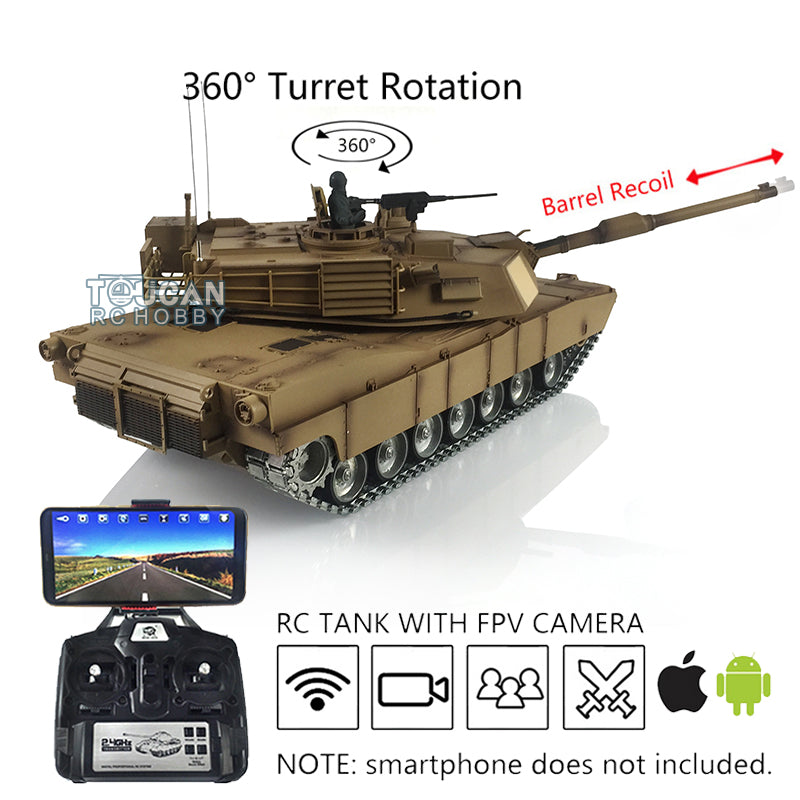 Henglong 1:16 7.0 Customized FPV Abrams M1A2 RTR RC Tank 3918 360 Degrees Rotation Turret Barrel Recoil Metal Tracks Steel Gearbox