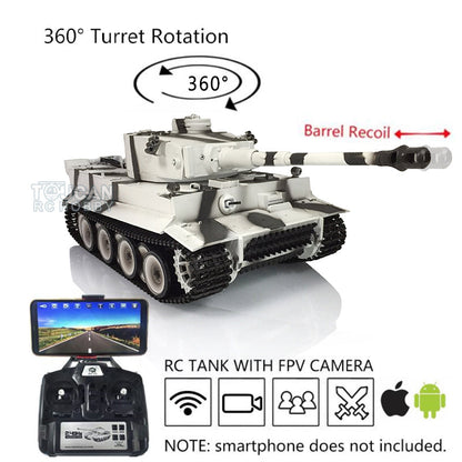 Henglong 1/16 TK7.0 Tiger I RC Tank Model 3818 w/ FPV 360 Degrees Rotating Turret Metal Idler Sprocket Road Wheels Engine Sound