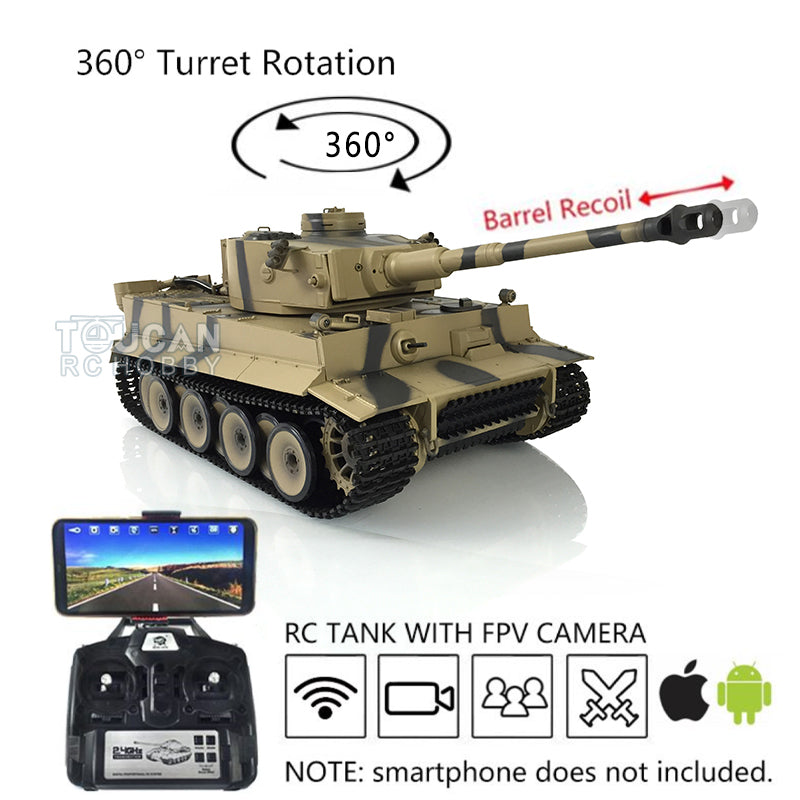 Henglong 1/16 TK7.0 Tiger I RC Tank Model 3818 w/ FPV 360 Degrees Rotating Turret Metal Idler Sprocket Road Wheels Engine Sound