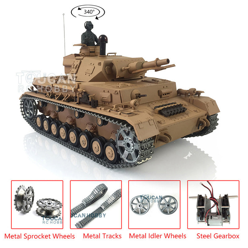 Henglong 1/16 Upgraded Radio Control Tank 3858 Panzer IV F Battle Tank TK7.0 Version Metal Tracks Idler Sprocket Wheels BB Shooting