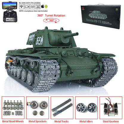 Henglong Radio Control Tank 3878 TK7.0 Soviet KV-1 BB Shooting Tank w/ FPV Metal Tracks Road Wheels Idler Sprocket Wheels 1/16