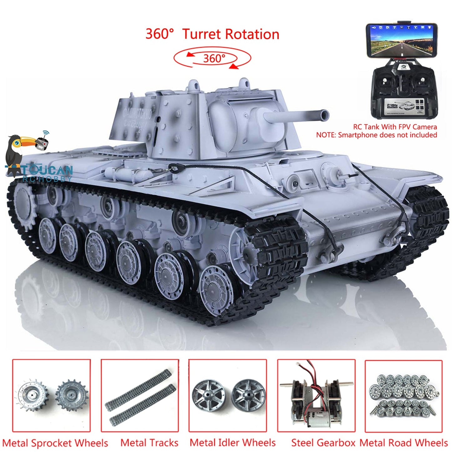 Henglong Radio Control Tank 3878 TK7.0 Soviet KV-1 BB Shooting Tank w/ FPV Metal Tracks Road Wheels Idler Sprocket Wheels 1/16