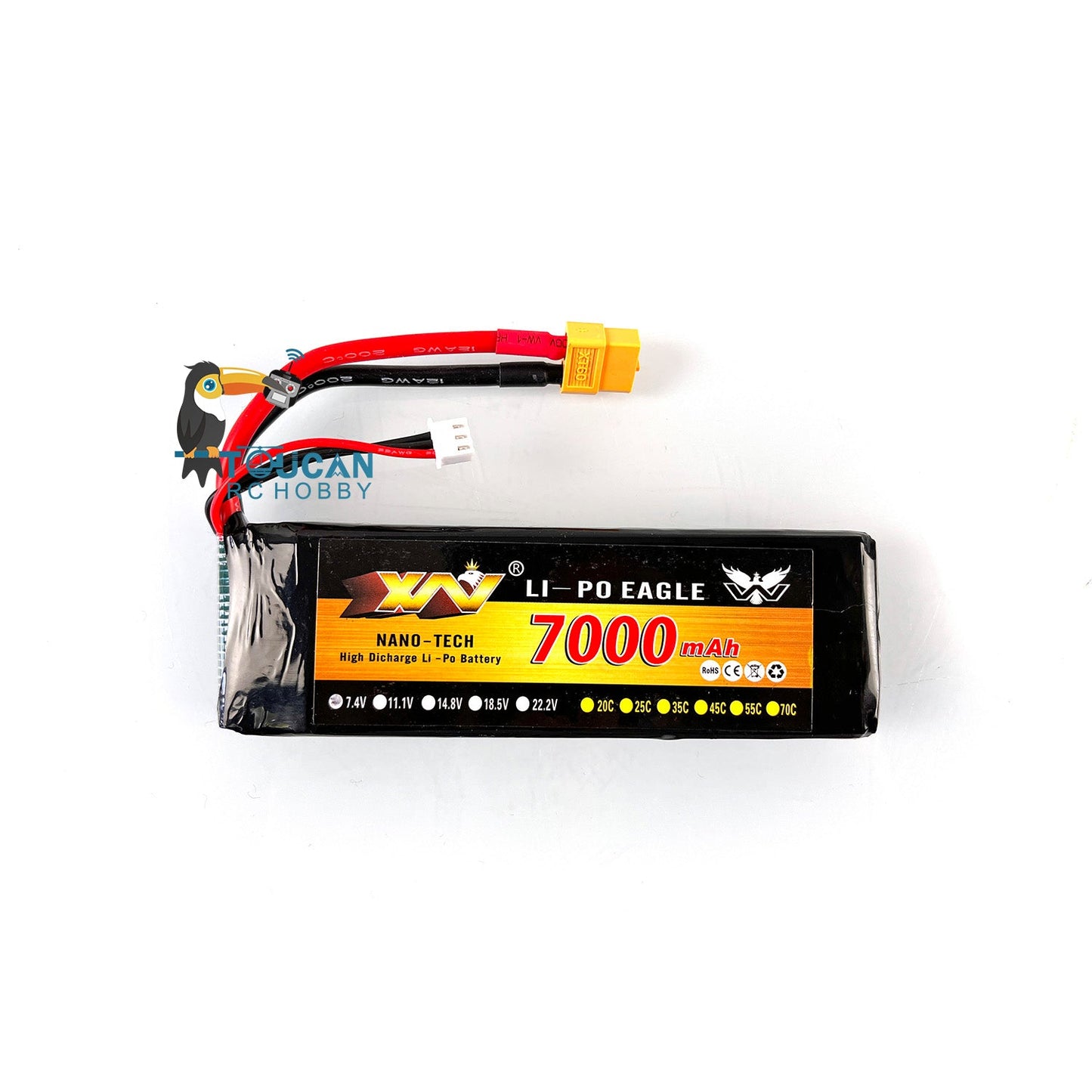 US Warehouse 1:16 Scale Henglong Electronic Parts 7.4V 7000MAH Lipo Battery for RC Tank Model Upgraded Remote Control Vehicle