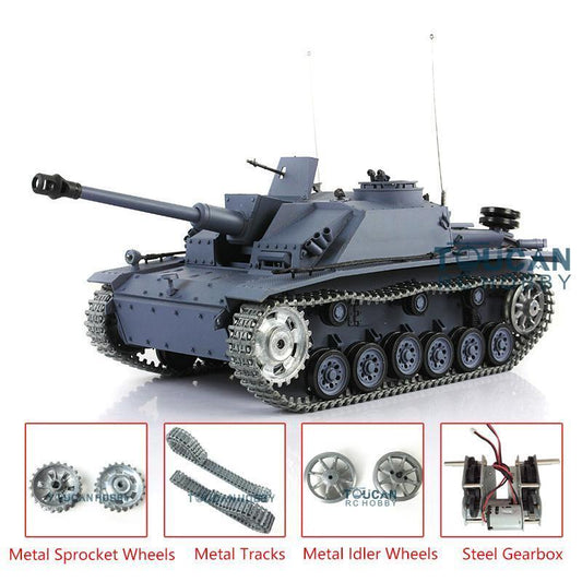 US Warehouse 1/16 7.0 Henglong German Stug III RTR RC Tank 3868 Model Steel Gearbox Metal Tracks Idlers Sprockets Battery Charger