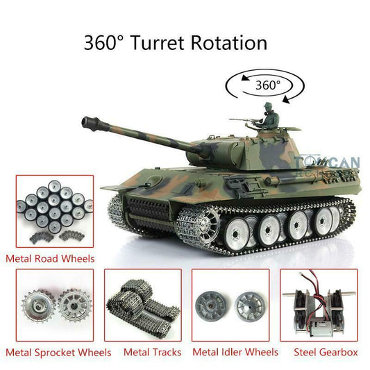 US Warehouse Henglong 1/16 7.0 German Panther 3819 RTR RC Tank Smoking 360 Degree W/ Metal Tracks Driving Idler Wheels Infrared Receiver