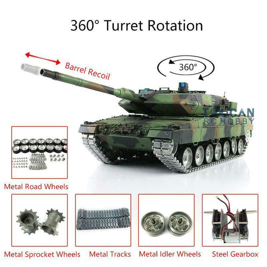 US Warehouse 1/16 7.0 Henglong Customized German Leopard2A6 RC Tank 3889 RTR Model Metal Tracks 360 Degree grees Turret Barrel Recoil