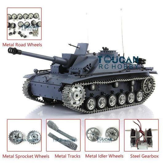 US Warehouse 1:16 Scale 7.0 Henglong RTR Customized Stug III RC Tank 3868 BB Shooting Unit IR Metal Tracks Wheels Steel Gearbox