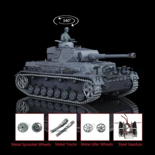 US Warehouse Henglong 1:16 7.0 Upgraded German Panzer IV F2 RTR RC Tank 3859 Model Battery Charger Sound Smoke Metal Tracks